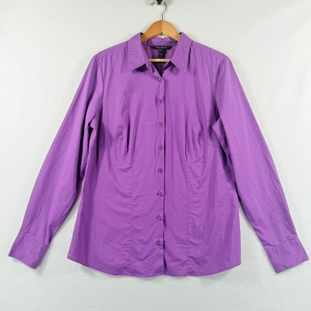 Long Tall Sally Button Down Shirt Womens 12 Purple Long Sleeve Professional Prep